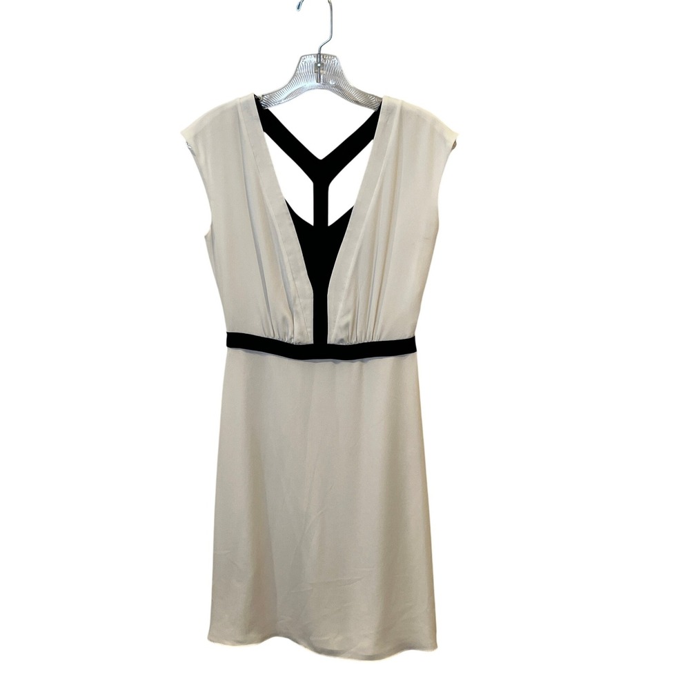 BCBGMAXAZRIA‎ Katryn White Black Colorblock V-Neck Dress WQR6X229 Size 0